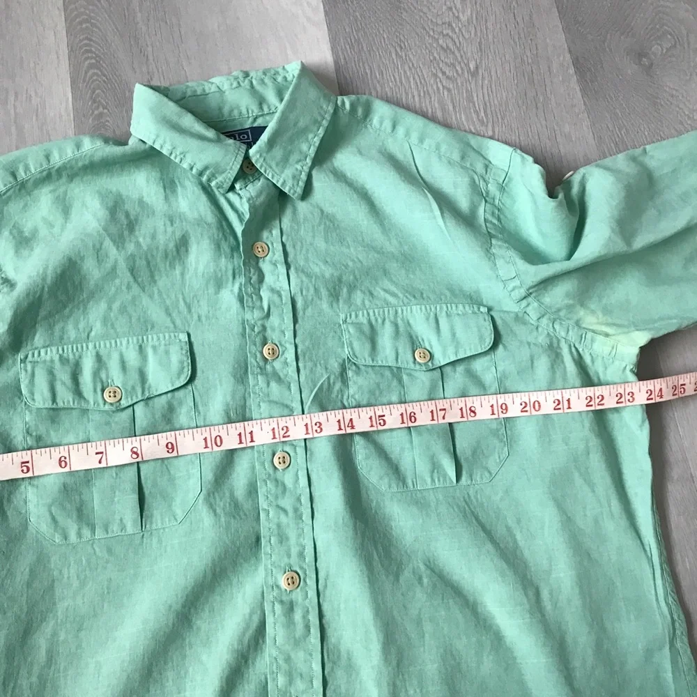 POLO RALPH LAUREN LINEN SHIRT GREEN LONG SLEEVE BUTTON MENS LARGE